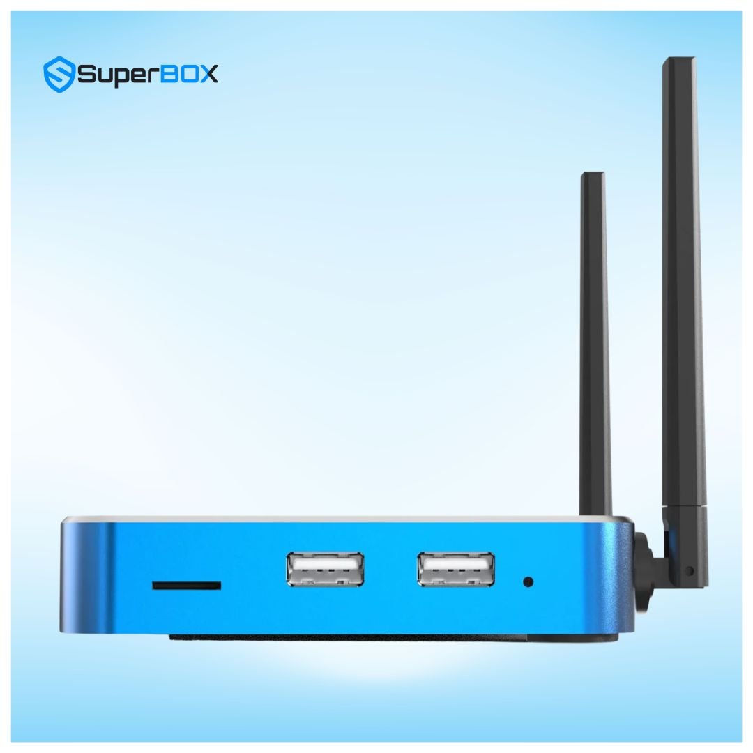 SuperBox S6 Max USB ports microSD slot and side connection view