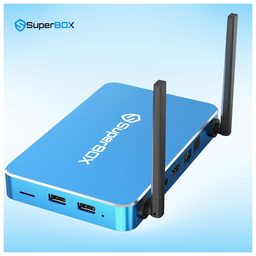 SuperBox S6 Max rear angle view with HDMI Ethernet and USB ports