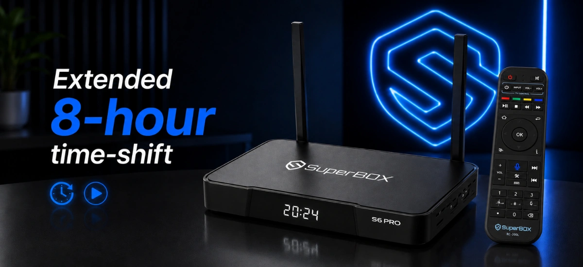 SuperBox S6 Pro 8 hour time shift function for recording and replaying live TV