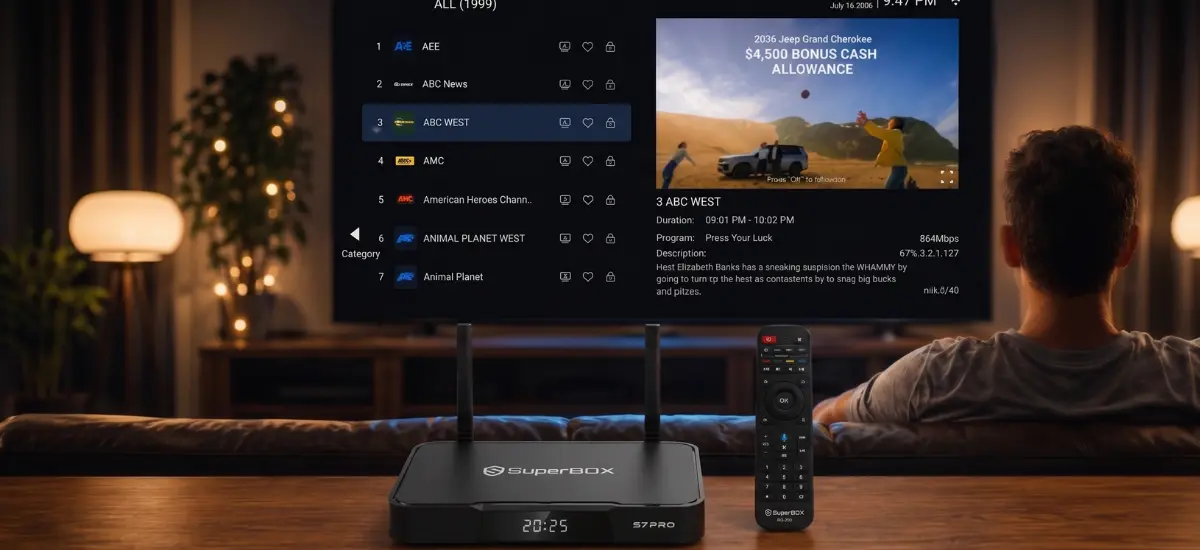SuperBox S7 Pro Blue TV live streaming