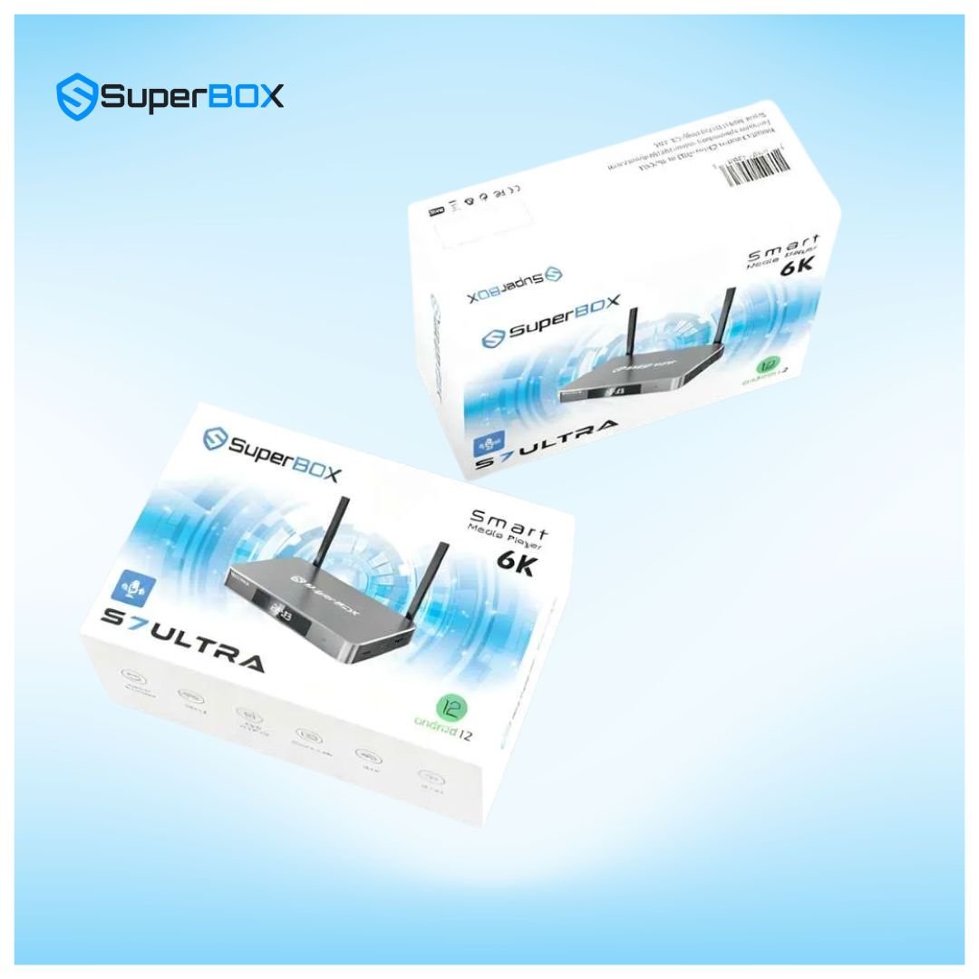 SuperBox S7 Ultra official packaging showcasing Smart TV Box 6K branding