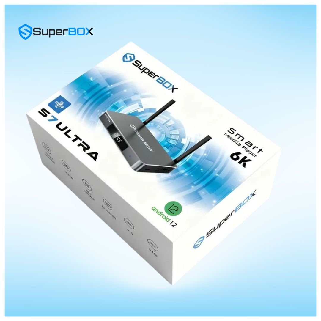 SuperBox S7 Ultra original retail box packaging with product image and specifications