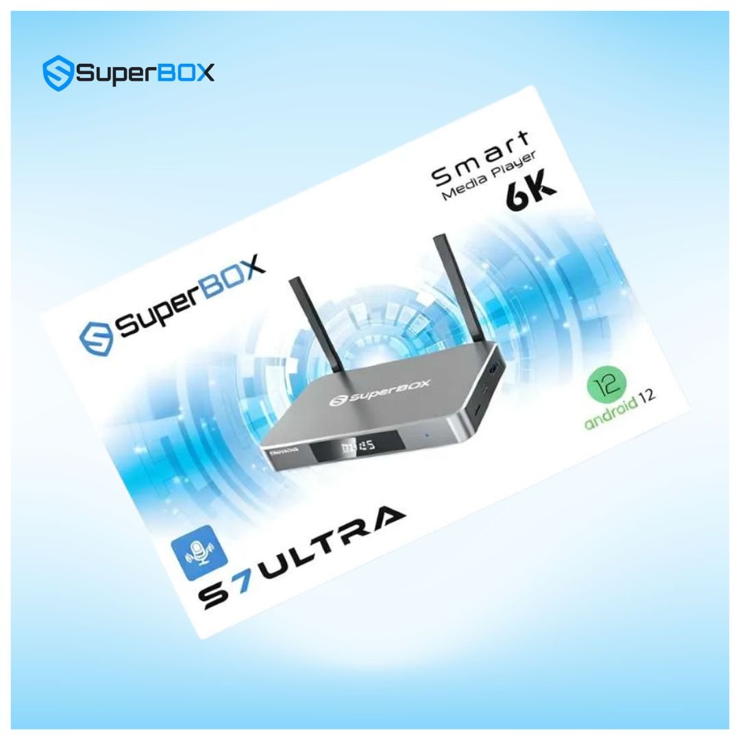 SuperBox S7 Ultra product brochure and packaging design for Android TV box