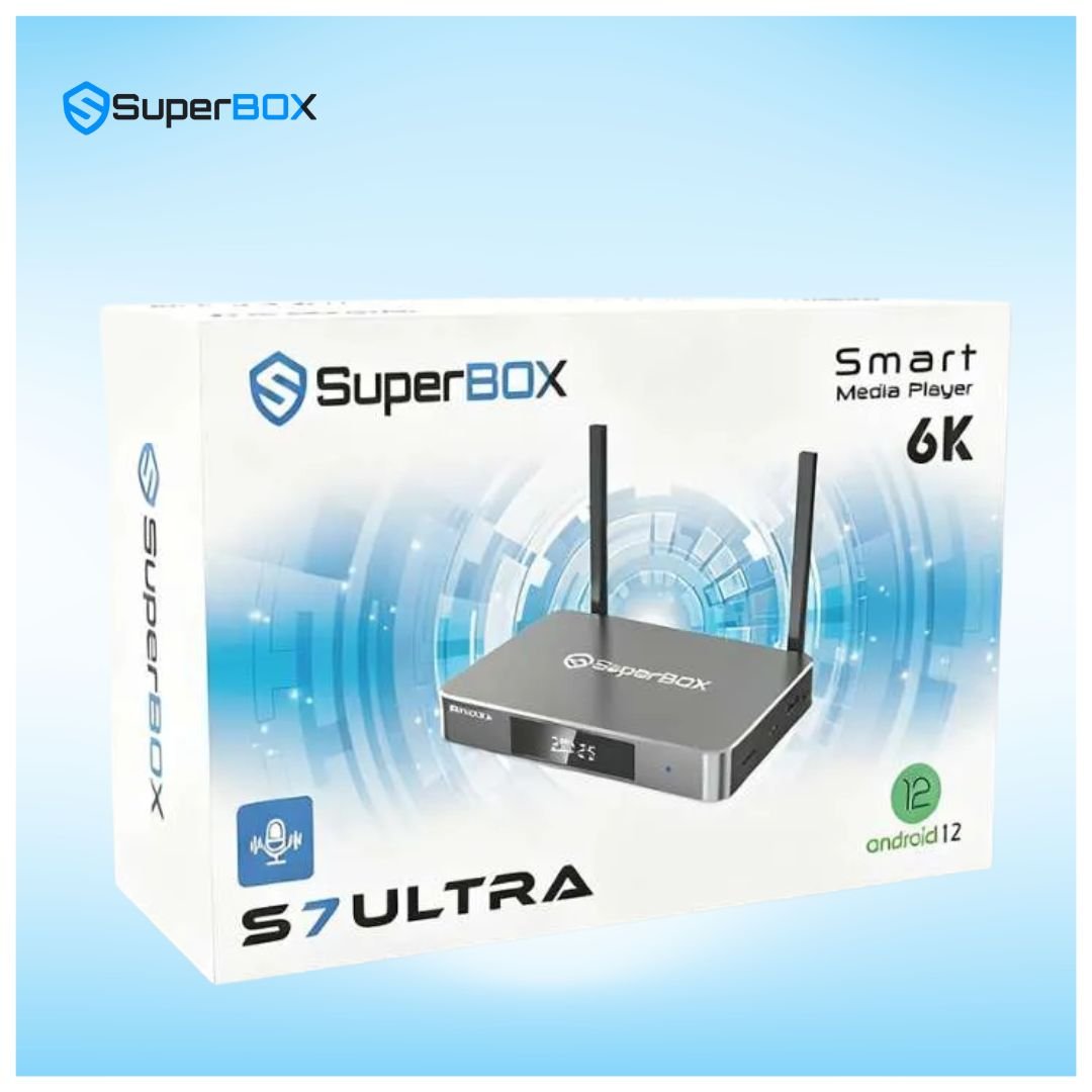 SuperBox S7 Ultra retail packaging box featuring Smart TV Box 6K branding