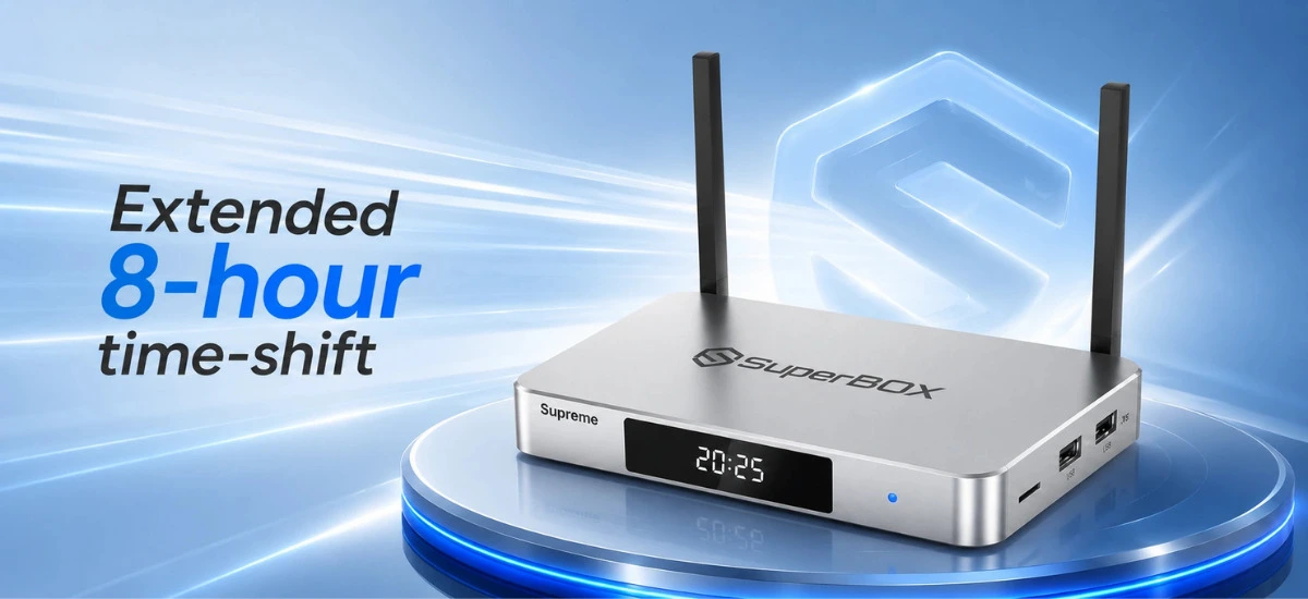 SuperBox Supreme 8 hour time shift function for replaying live TV anytime