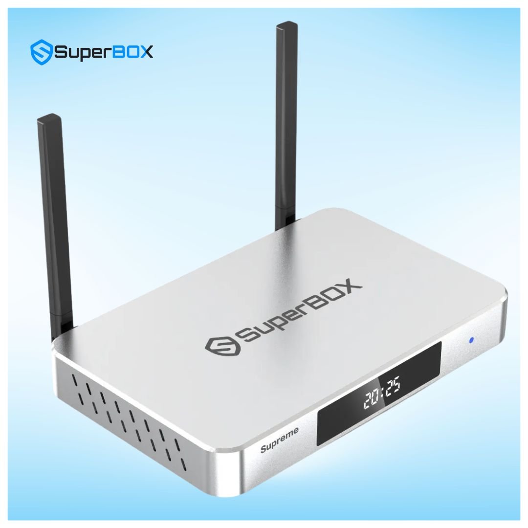 SuperBox Supreme premium streaming box angled front view