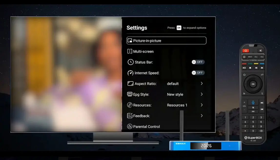 SuperBox S8 Blue TV Menu