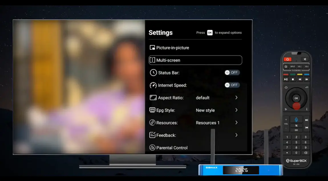 SuperBox S8 Blue TV multi screen settings