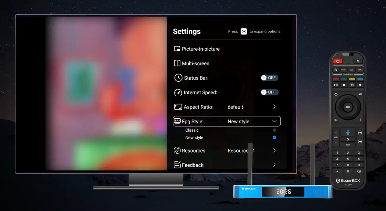 SuperBox S8 Blue tv choose epg style