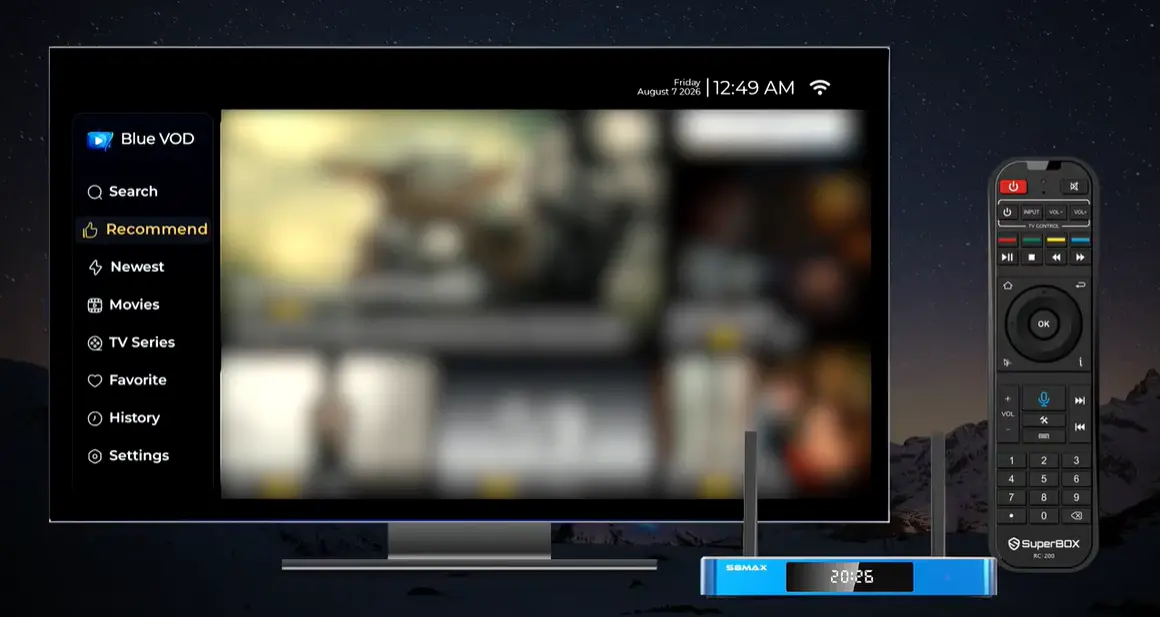 How to Use Blue VOD on SuperBox S8: Search, Watch, Save and Adjust Playback 22 SuperBox S8 Blue vod home screen