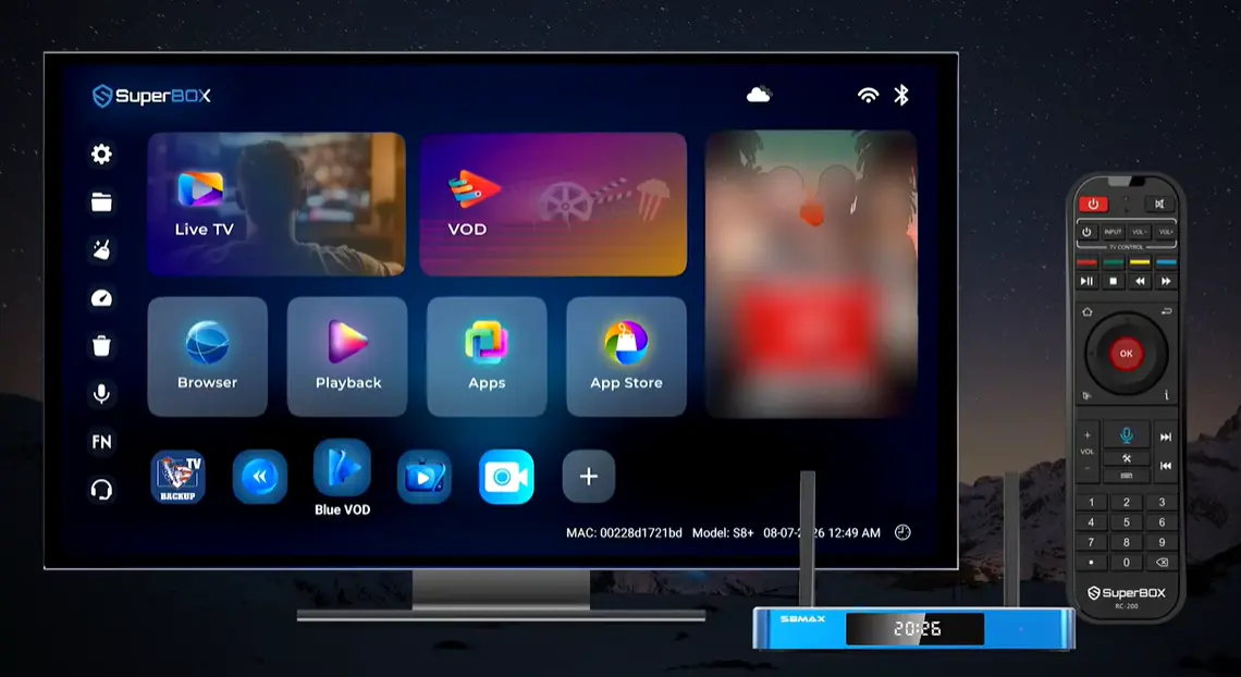 How to Use Blue VOD on SuperBox S8: Search, Watch, Save and Adjust Playback 21 SuperBox S8 Max home screen blue vod