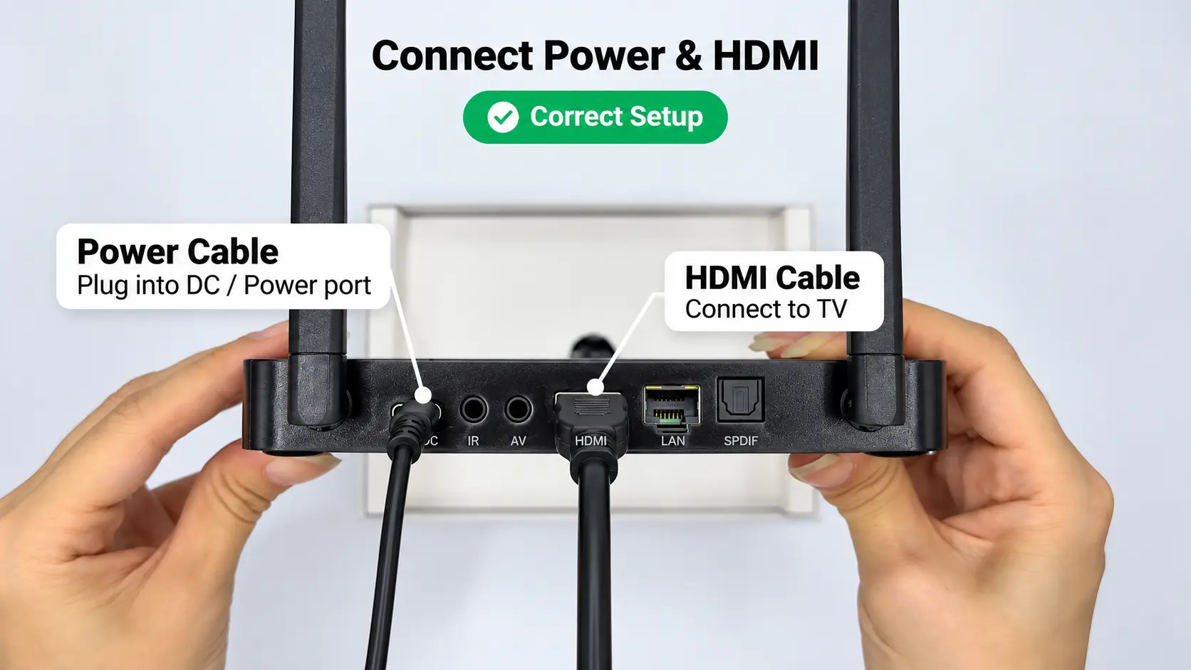 SuperBox S8 Pro Setup Guide: Unboxing, Wi-Fi, Remote Pairing and Apps 23 SuperBox S8 Pro connect power and hdmi