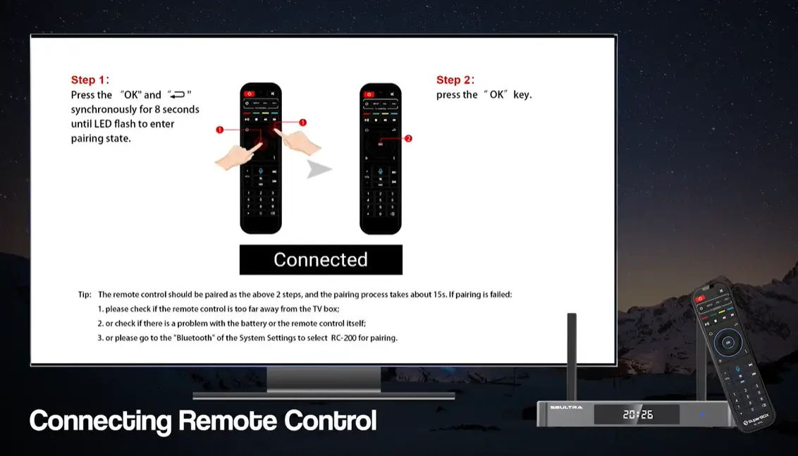 SuperBox S8 Ultra Setup Guide: Unboxing, Wi-Fi, Remote Pairing & Apps 26 SuperBox S8 Ultra connect remote