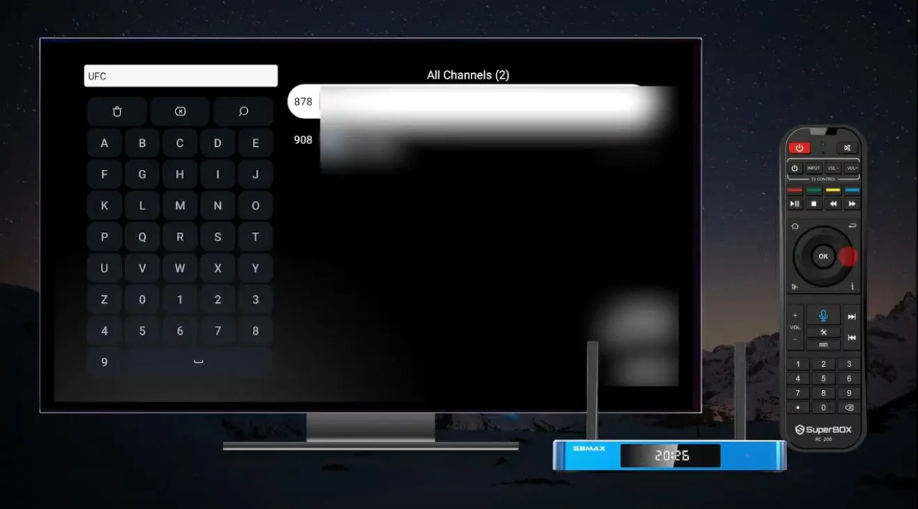SuperBox S8 blue TV search channel by name