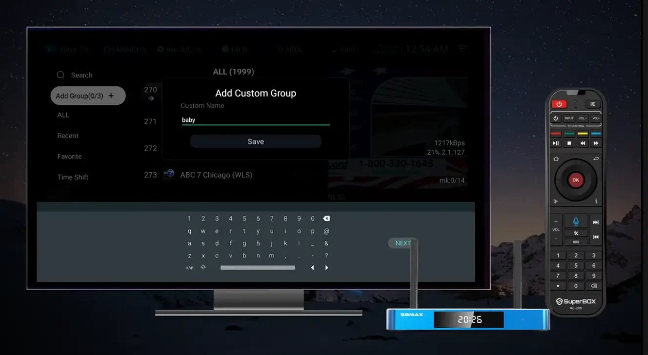 SuperBox S8 blue tv add group channels step 1