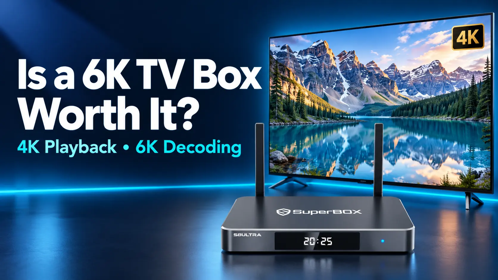 6K TV Box beside 4K TV