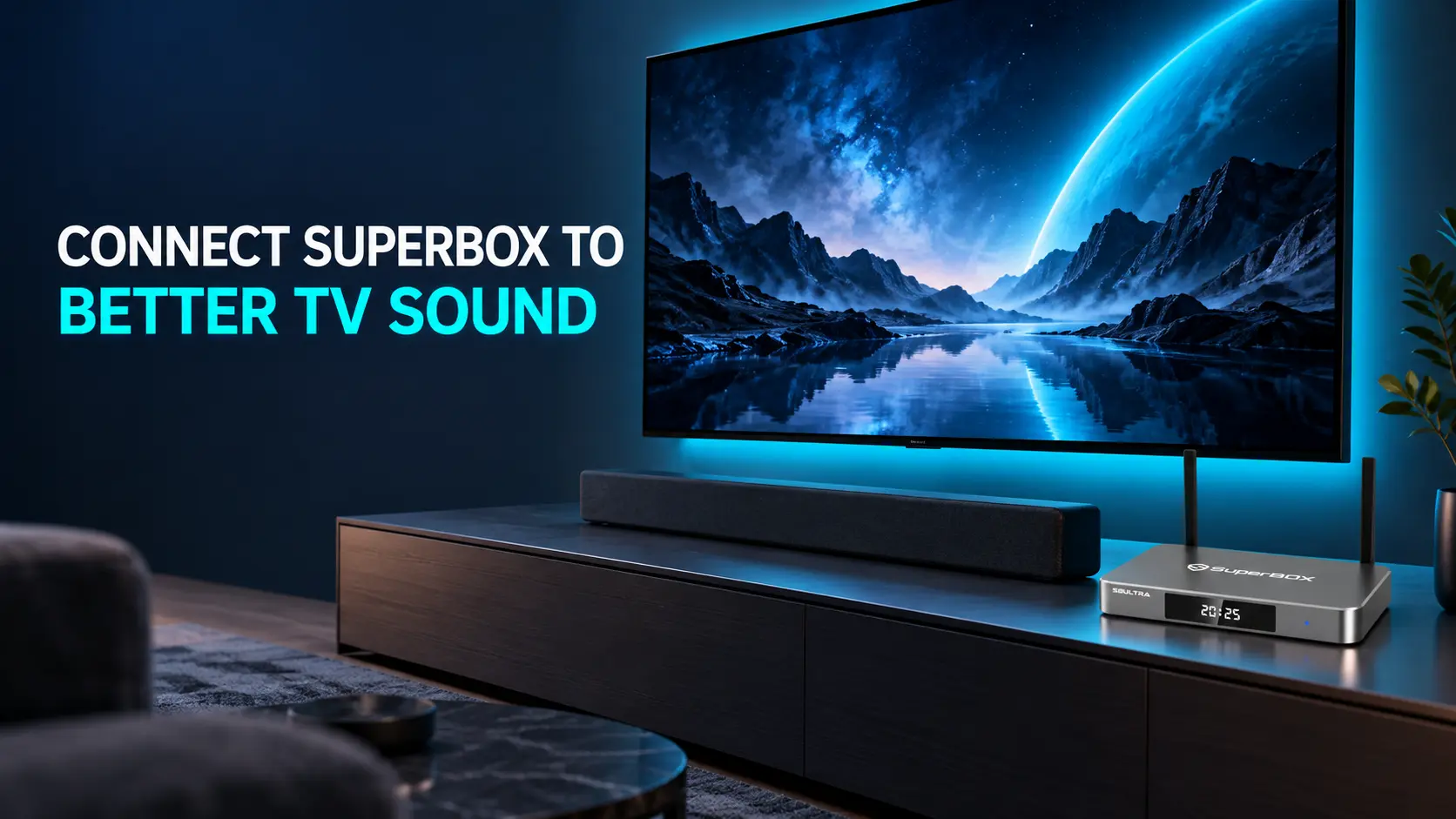 How to Connect SuperBox to a Soundbar or Home Theater System 15 Modern TV setup with SuperBox and soundbar