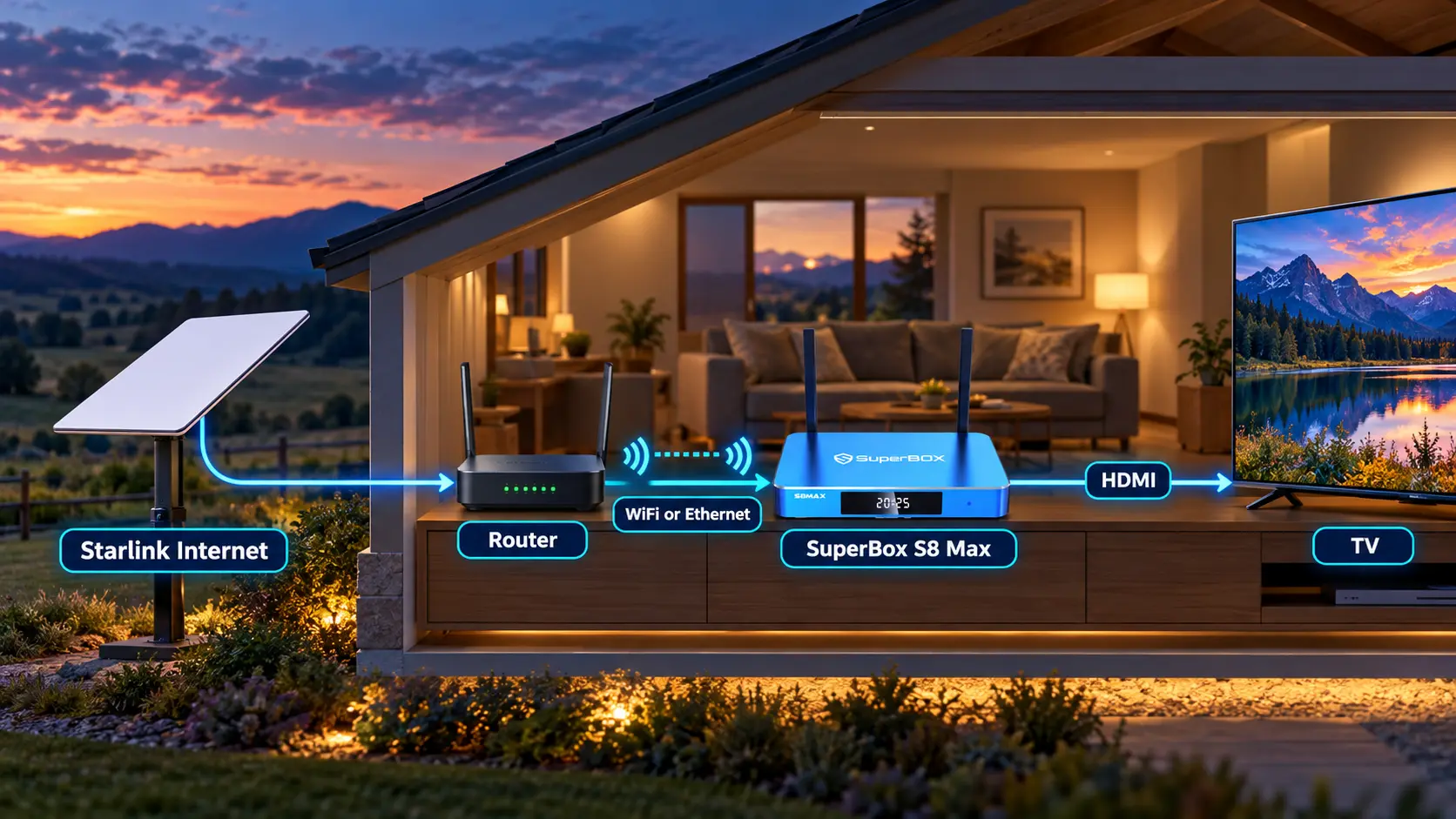 Does SuperBox Work With Starlink? Setup and Streaming Guide 14 Rural Starlink to TV connection diagram