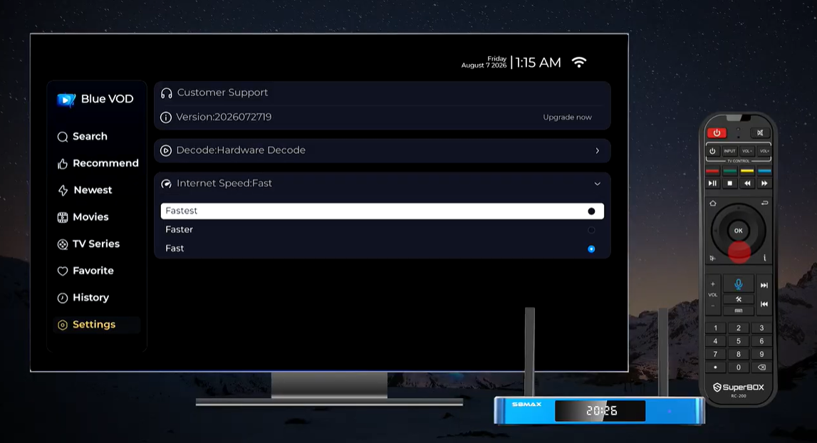 How to Use Blue VOD on SuperBox S8: Search, Watch, Save and Adjust Playback 29 SuperBox S8 Blue vod internet settings
