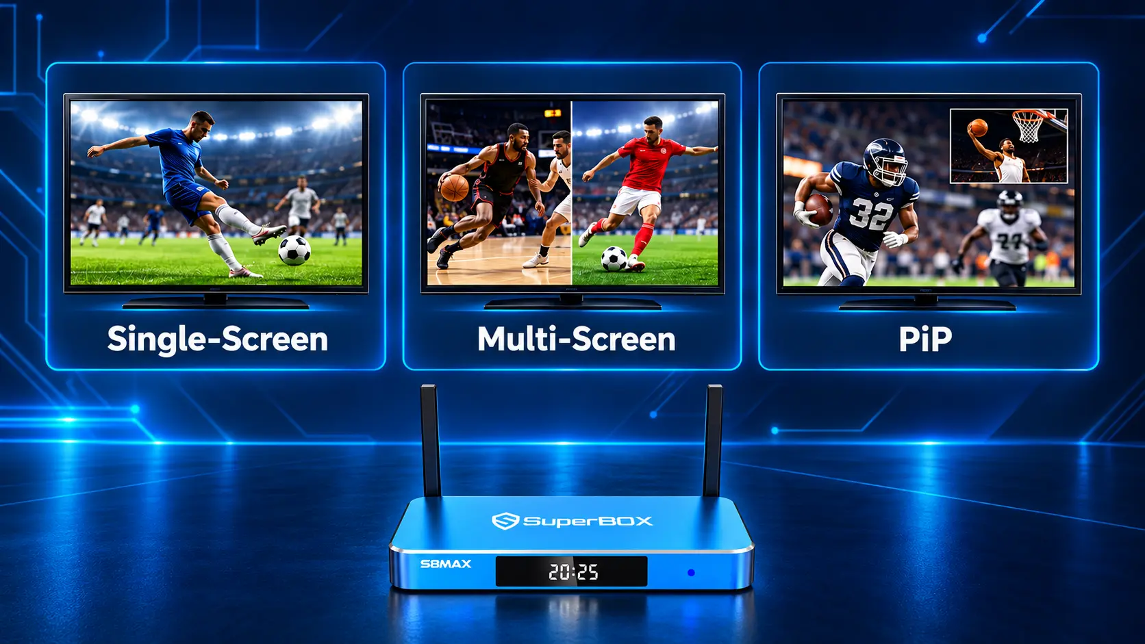 SuperBox S8 Max with three TV layouts