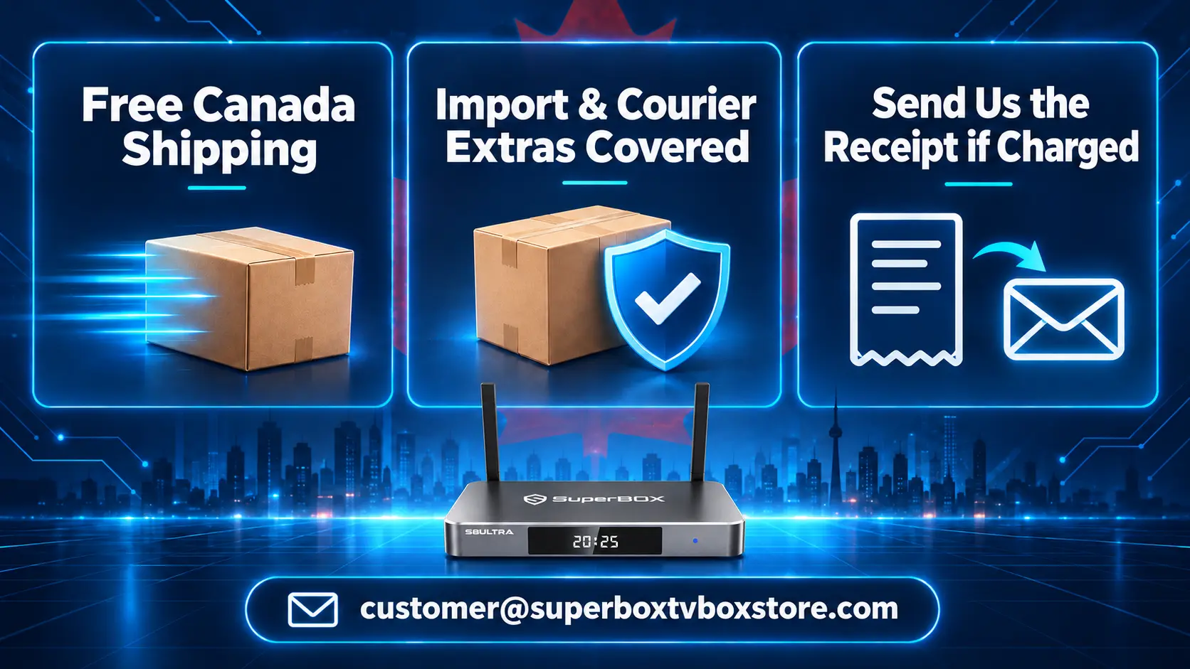 SuperBox S8 Ultra shipping benefits infographic