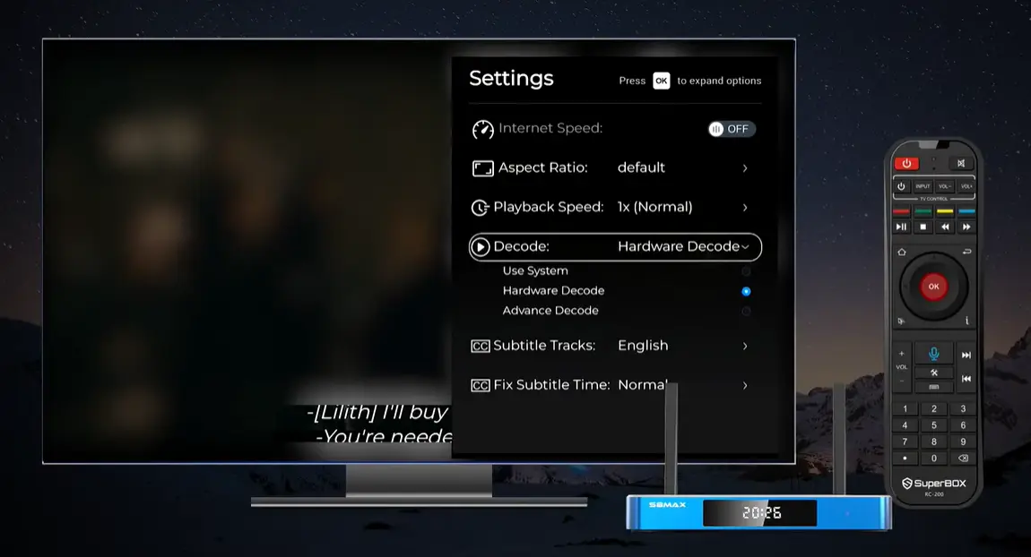 How to Use Blue VOD on SuperBox S8: Search, Watch, Save and Adjust Playback 28 SuperBox S8 blue vod decode settings