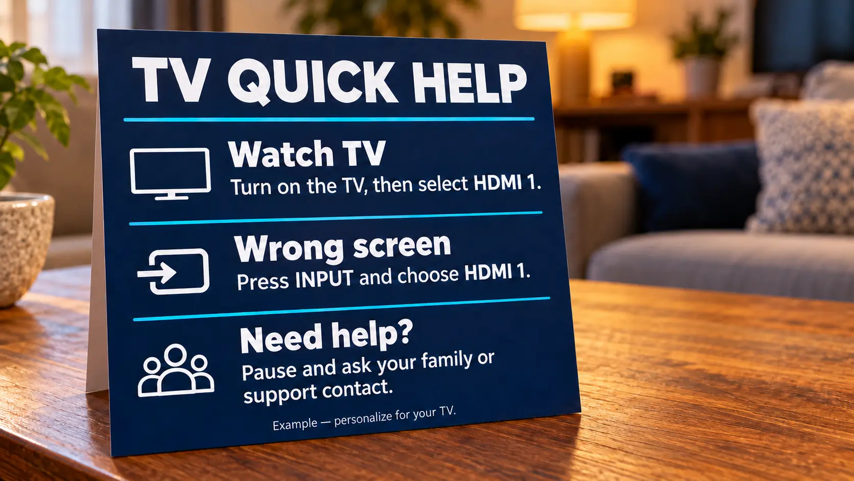 TV Quick Help Card on Coffee Table